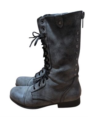 Madden Girl Women’s Combat Boots Size 7 Black Lace-Up Mid-Calf Studded Military